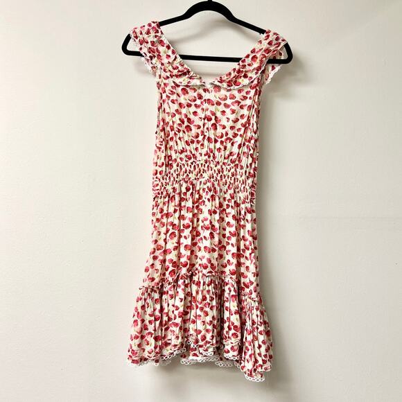 Poupette St Barth Bruna Floral Print Ruffle-Trim Mini Dress White Red Alamy S - Picture 5 of 5